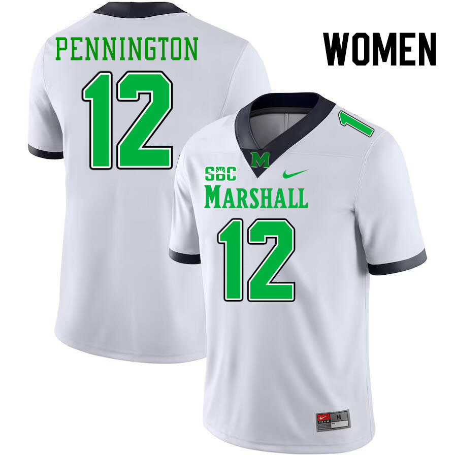 Women #12 Cole Pennington Marshall Thundering Herd SBC Conference College Football Jerseys Stitched-